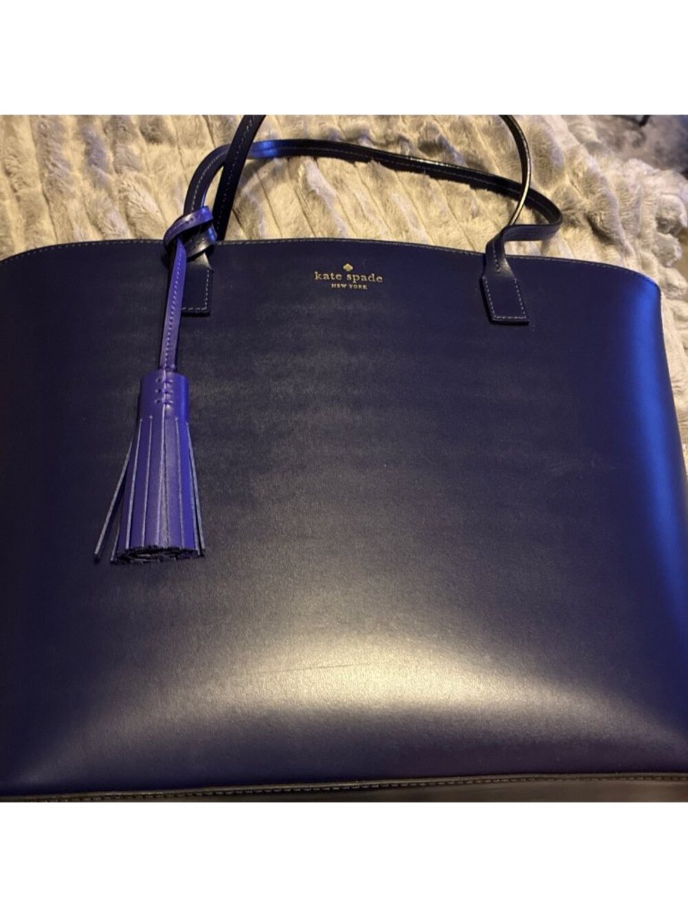 Kate Spade Karla Blue Sapphire Smooth Leather Tote Wright with Dust Bag